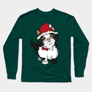 Santa Kitten, tuxedo cat dressed as Santa Claus. Long Sleeve T-Shirt